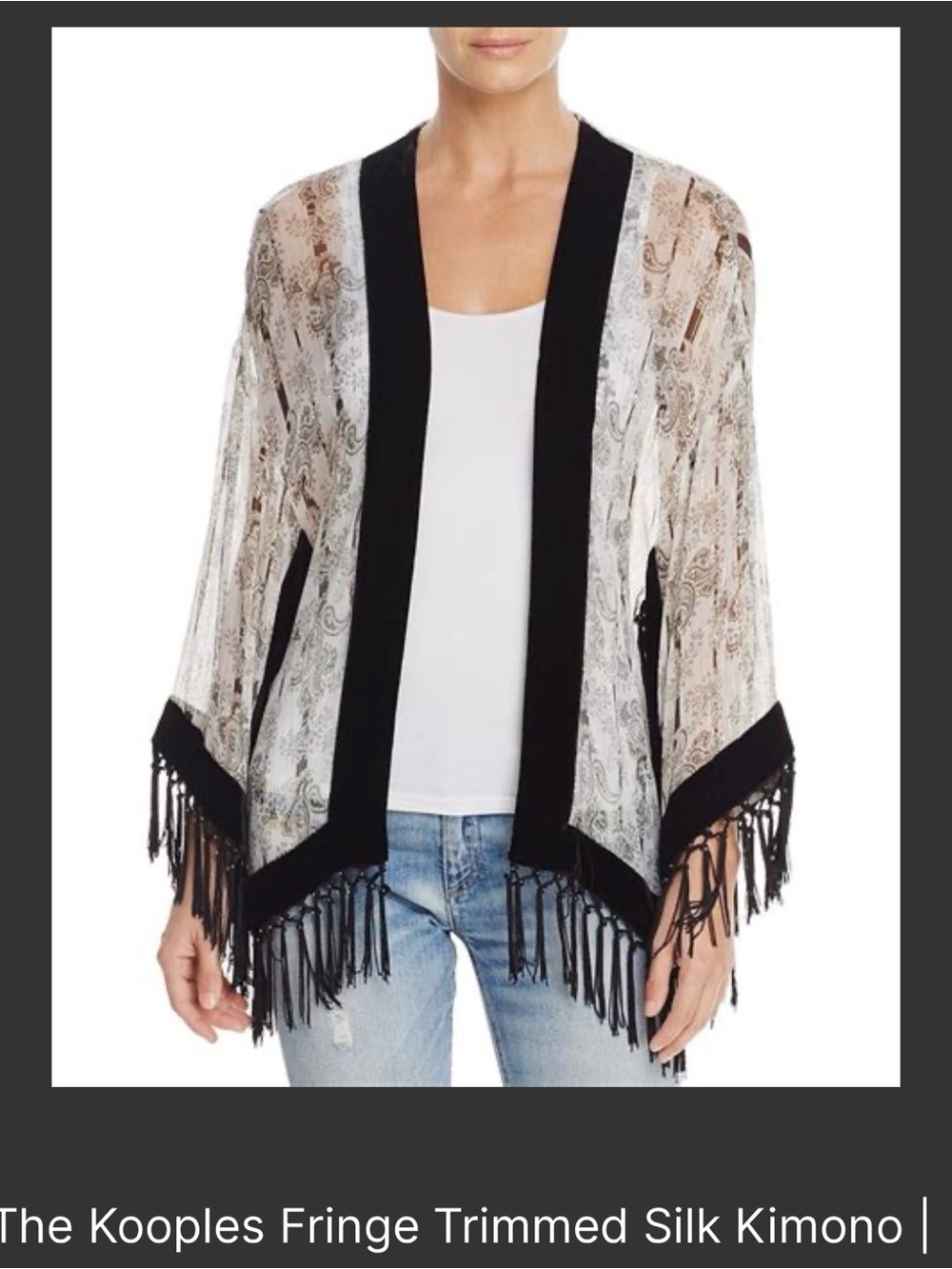 THE KOOPLES Sunrise kimono blouse top fringe gold black velvet boho chic OS